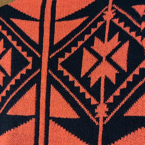 Velzera Free Boho Orange and Black Long Open Front Cardigan Sweater, cotton - Picture 5 of 6